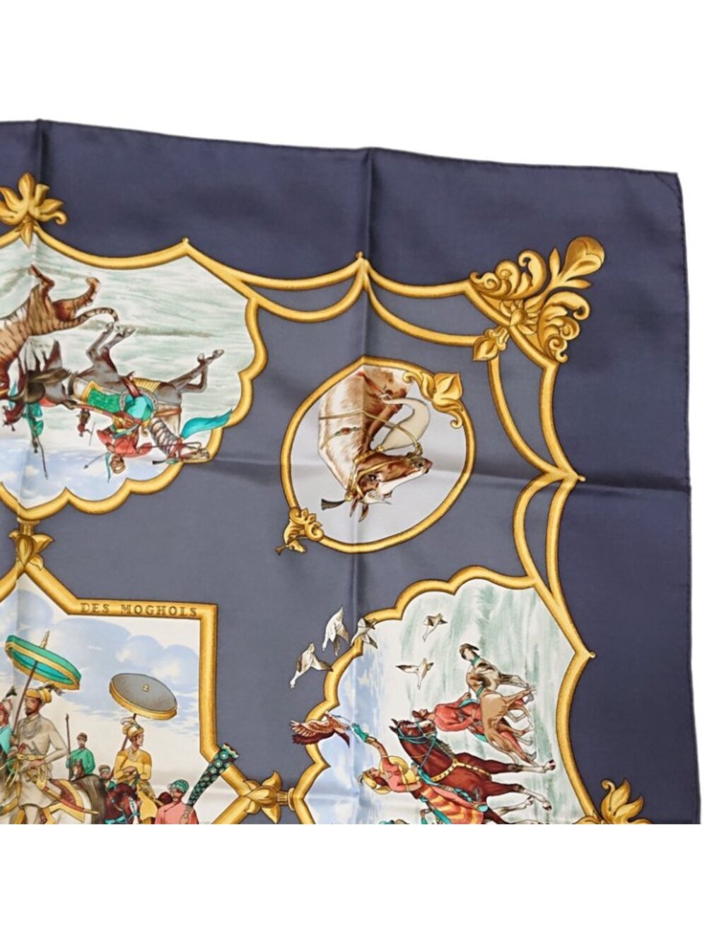 Hermes Carre 90 Les Chevaux Des Moghols Silk Scarf Gray 1993 View 4